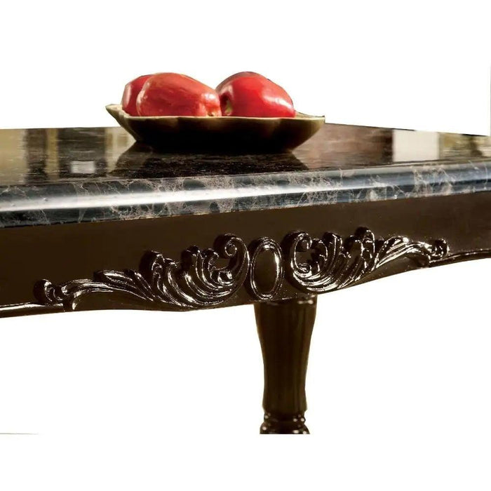 Traditional Espresso Solid wood Sofa Table Faux Marble Top Intricate design Living Room Furniture