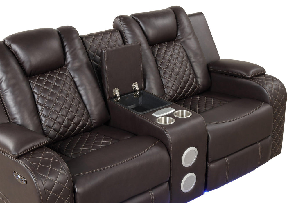 Benz LED & Power Reclining Loveseat Made With Faux Leather in Brown