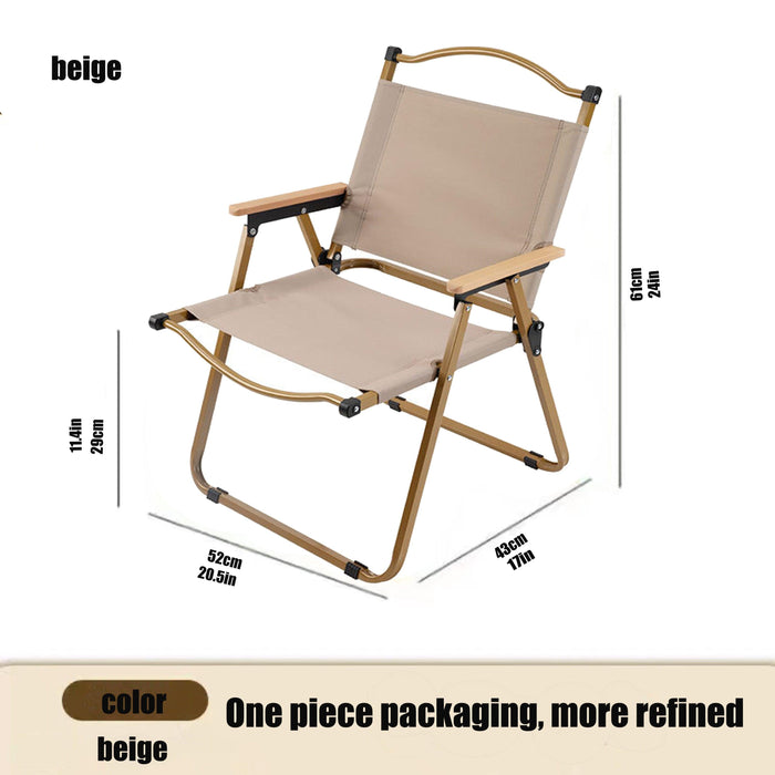 Outdoor folding chair fishing chair Kermit camping beach chair wood grain chair garden chair (color: beige)