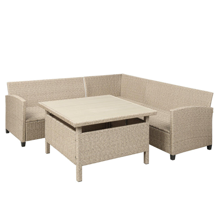 6-Piece Patio Furniture Set Outdoor Wicker Rattan Sectional Sofa with Table and Benches for Backyard, Garden, Poolside