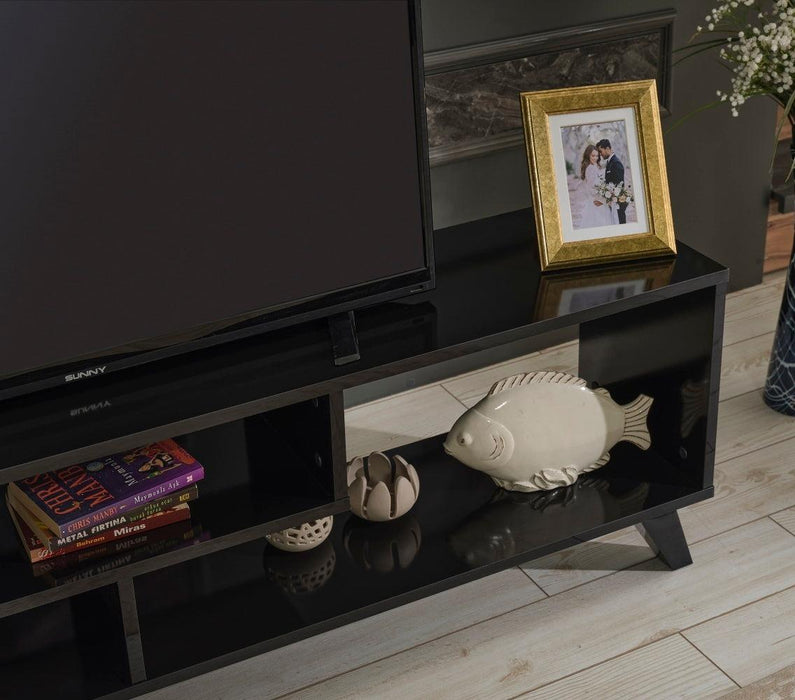 Parma Mid CenturyModern Tv Stand Open Shelving Entertainment Centre 67 inch Tv Unit, Black