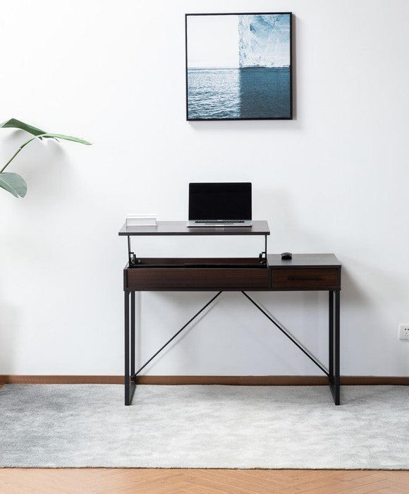 Juno Dark Brown Wood Lift Top Desk with HiddenStorage and Drawer