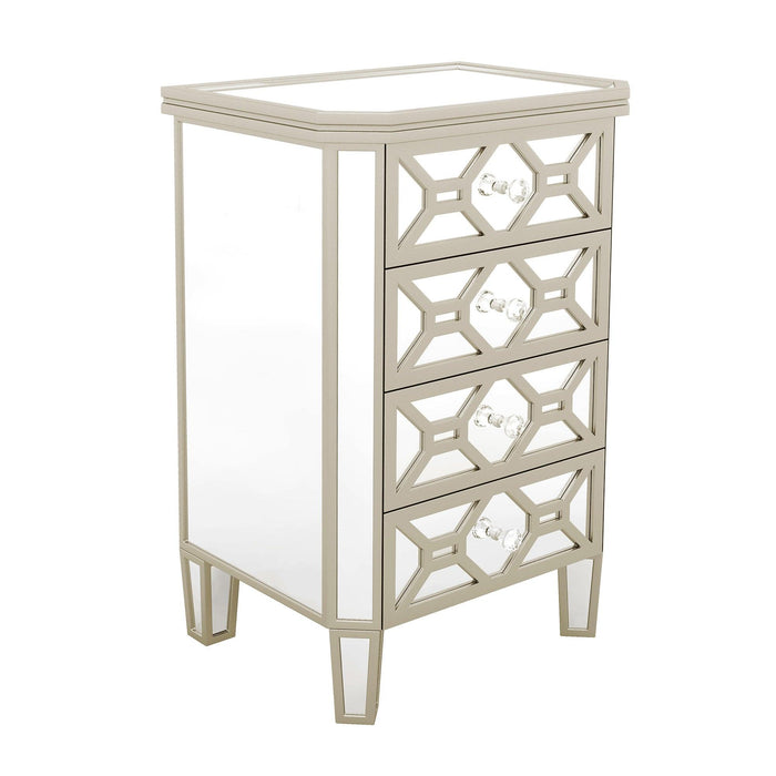 Elegant Mirrored 4-Drawer Chest with Golden LinesStorage Cabinet for Living Room, Hallway, Entryway