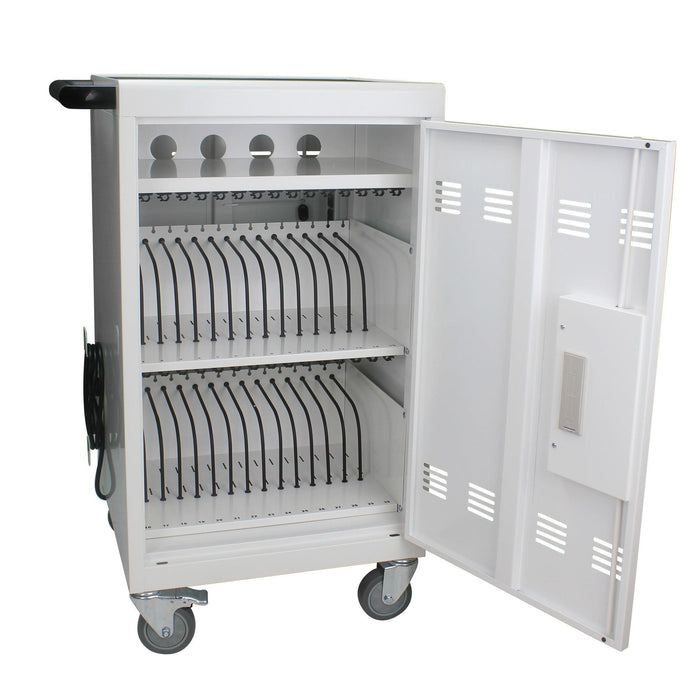 Mobile Charging Cart and Cabinet for Tablets Laptops 30-Device With Combination Lock(White)