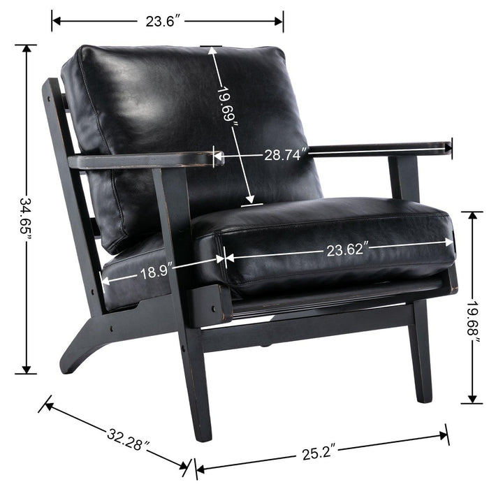 solid wood  black antique painting removable cushion arm chair, mid-century PU leather accent chair