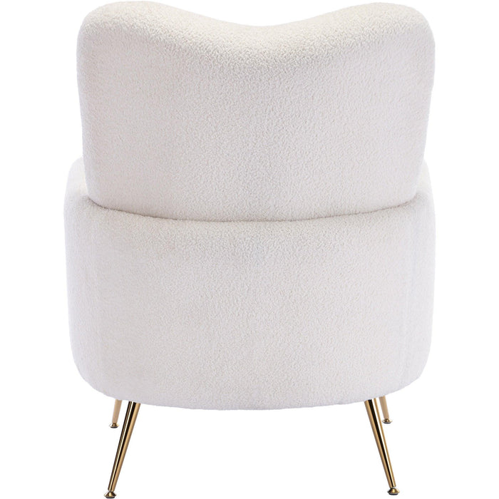 Cozy Teddy Fabric Arm Chair with Sloped High Back and Contemporary Metal Legs ,White