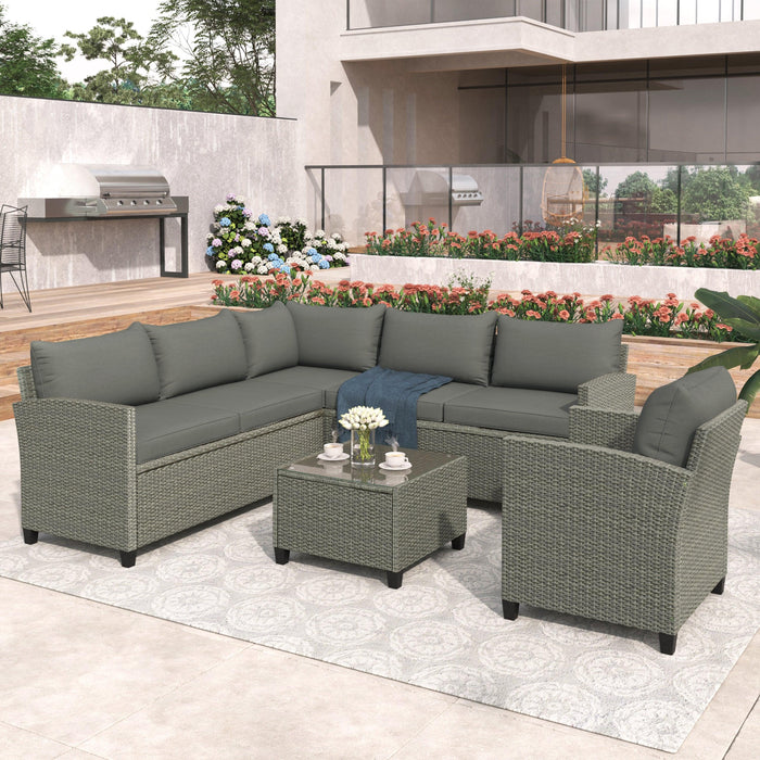 Patio Furniture Set, 5 Piece Outdoor Conversation Set，with Coffee Table, Cushions and Single Chair