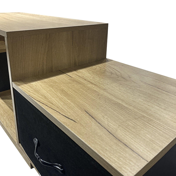 Mordern TV Stand with quick assemble,wood grain and black easy open fabrics drawers for TV Cabinet,can be assembled in Lounge Room, Living Room or Bedroom,High quality furniture