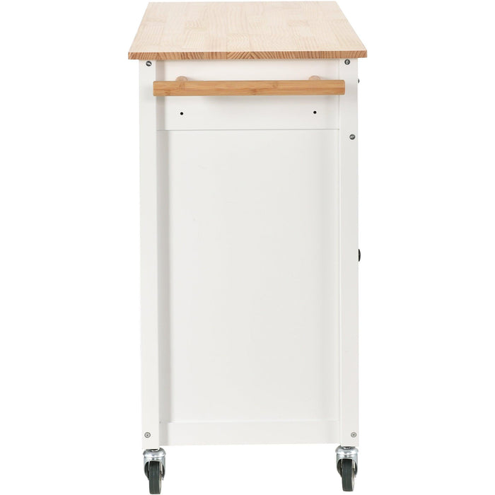 Kitchen Island Cart with Solid Wood Top and Locking Wheels，54.3 Inch Width，4 Door Cabinet and Two Drawers，Spice Rack, Towel Rack （White）