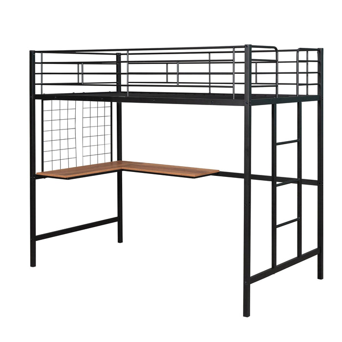 Twin Metal Loft Bed with Desk and Metal Grid,Black