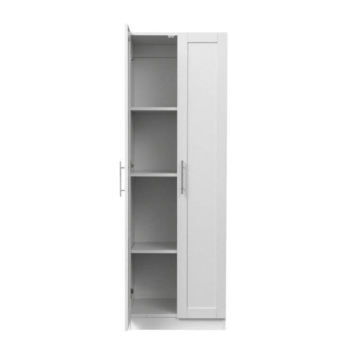 High wardrobe and kitchen cabinet with 2 doors and 3 partitions to separate 4Storage spaces, White