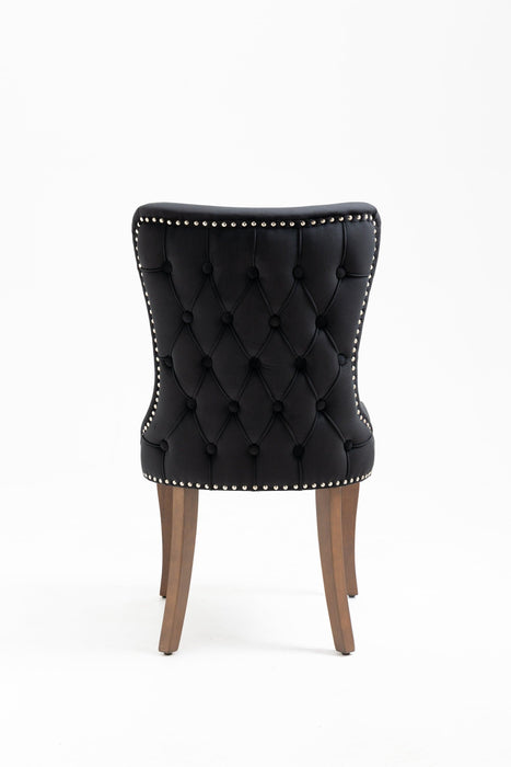 Set of 2 Velvet Upholstered Dining chair with Designed Back and Nailhead trim and Solid Wood Legs BLACK