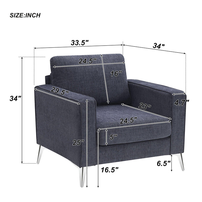 Modern 3-Piece Sofa Sets with Sturdy Metal Legs,Chenille Upholstered Couches Sets Including 3-Seat Sofa, Loveseat and Single Chair for Living Room Furniture Set (1+2+3 Seat)