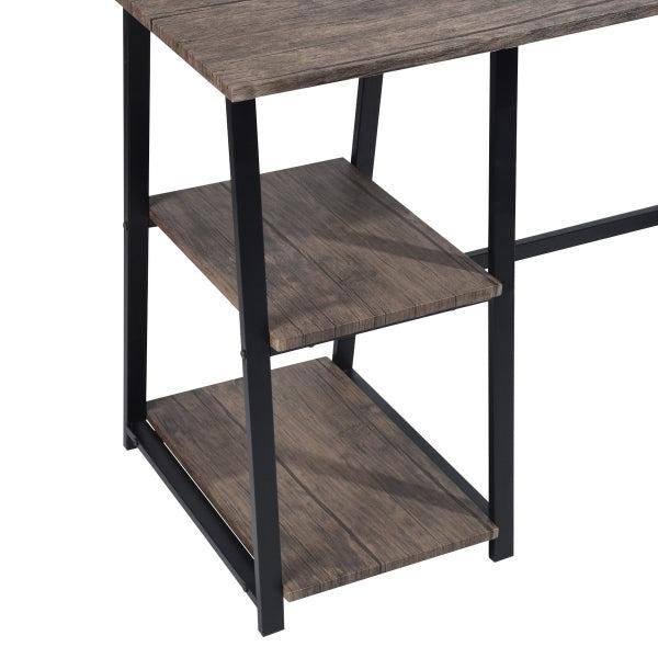 47.4"W X 19.7"D X 28.9"H Wooden Desk with 2Storage Racks - WALNUT & BLACK