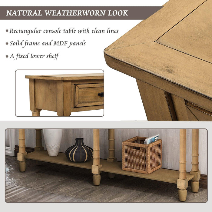 Console Table Sofa Table Easy Assembly with TwoStorage Drawers and Bottom Shelf for Living Room, Entryway (Old Pine)