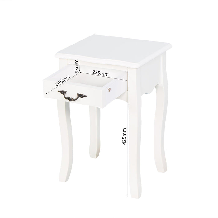 White Living Room Floor-standingStorage Table with a Drawer, 4 Curved Legs