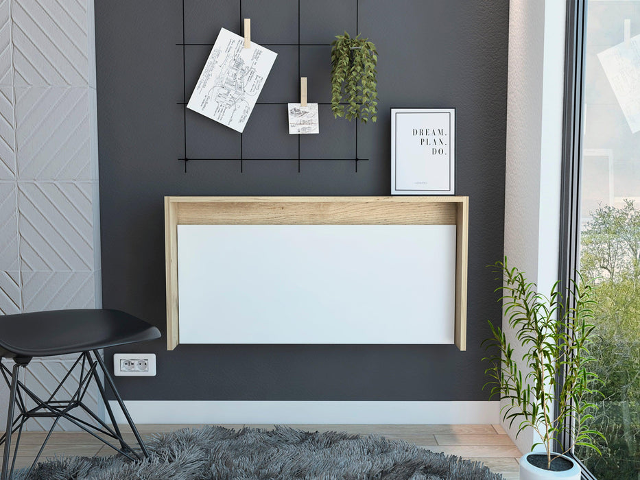 Collier Rectangle Floating Desk Light Oak and White