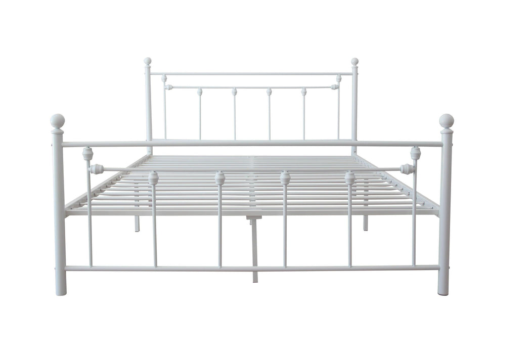 Full Size Metal Bed Frame with Headboard and Footboard (White)