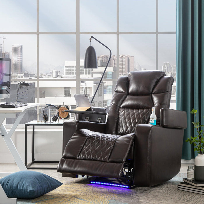 Motion Recliner with USB Charging Port and Hidden ArmStorage, Home Theater Seating with 2 Convenient Cup Holders Design and 360° Swivel Tray Table