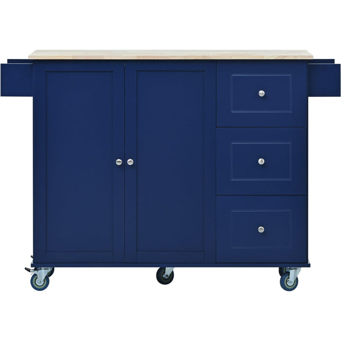 Rolling Mobile Kitchen Island with Drop Leaf - Solid Wood Top, Locking Wheels &Storage Cabinet 52.7 Inch Width（Dark blue）