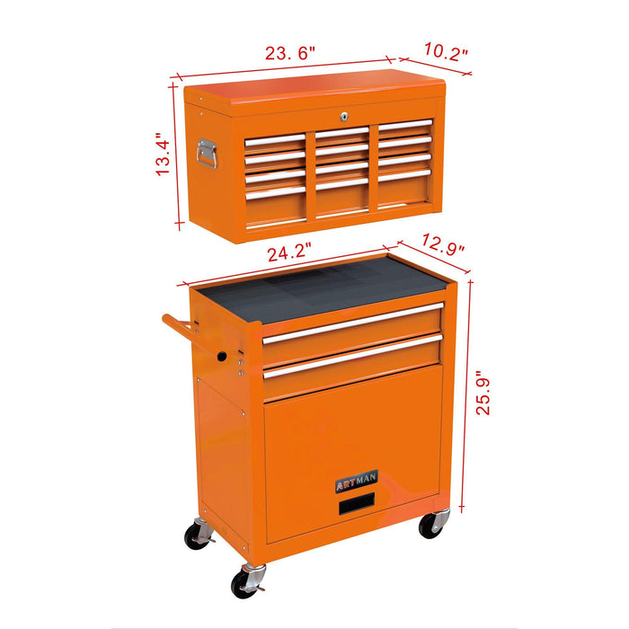 High Capacity Rolling Tool Chest with Wheels and Drawers, 8-Drawer ToolStorage Cabinet--ORANGE