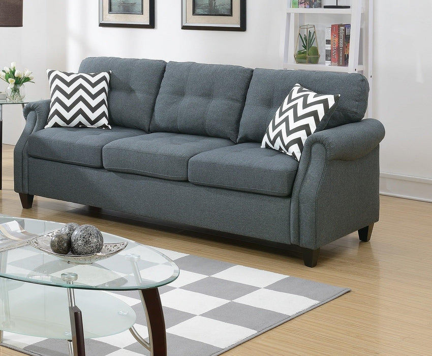 2pcs Sofa set Living Room Furniture Blue Gray Plush Polyfiber Sofa Loveseat w Console Pillows Couch