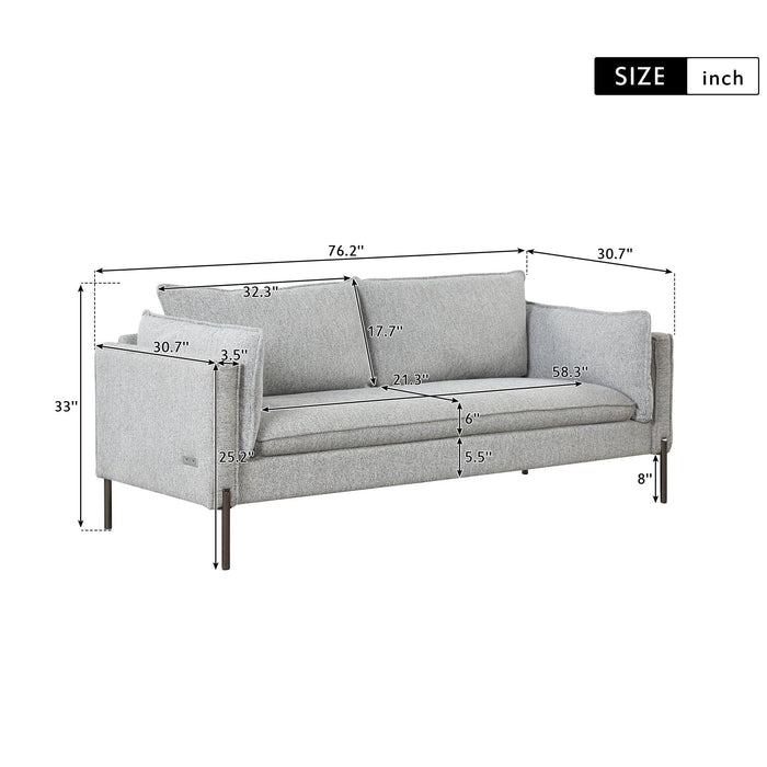 76.2"Modern Style 3 Seat Sofa Linen Fabric Upholstered Couch Furniture 3-Seats Couch for Different Spaces,Living Room,Apartment