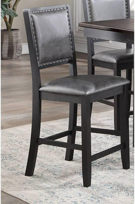 Contemporary Dining Room 7pc Set Grey Finish PU Counter Height Dining Table w Shelf and 6x High Chairs Fabric Upholstered seats Back Counter Height Chairs