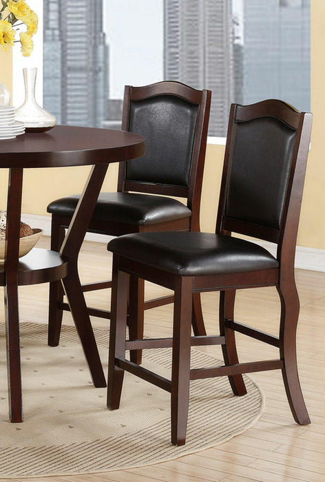 Dark Brown Wood Finish Set of 2 Counter Height Chairs Faux Leather Upholstery  Seat Back Kitchen Dining Room Chair