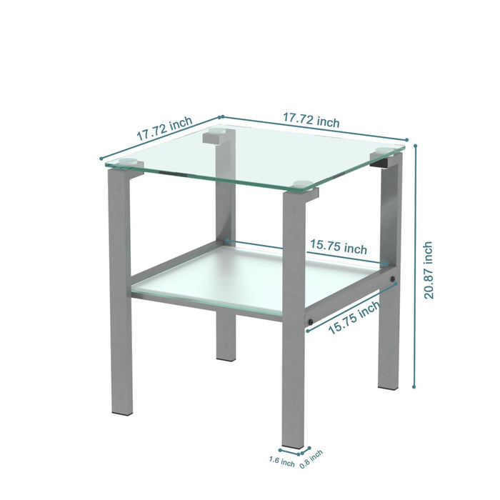 Glass two layer tea table, small round table, bedroom corner table, living room grey side table