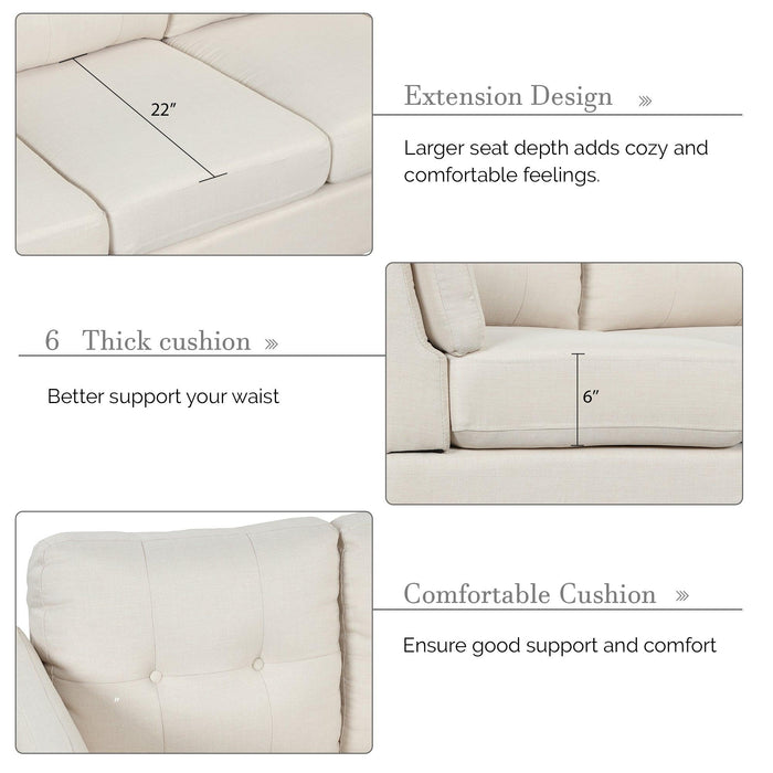 97.2"Modern Linen Fabric Sofa, L-Shape Couch with Chaise Lounge,Sectional Sofa with one Lumbar Pad,Beige