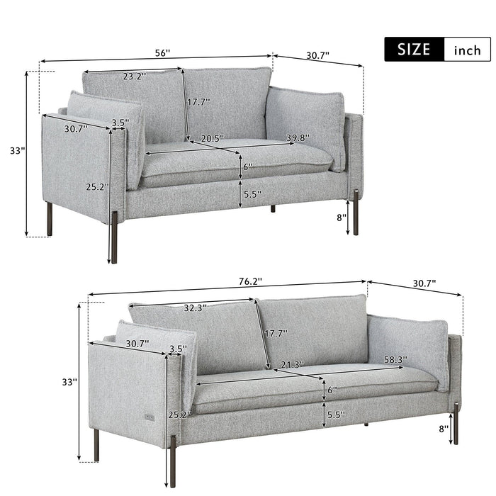 2 Piece Sofa SetsModern Linen Fabric Upholstered  Loveseat and 3 Seat Couch Set Furniture for Different Spaces,Living Room,Apartment(2+3 seat)