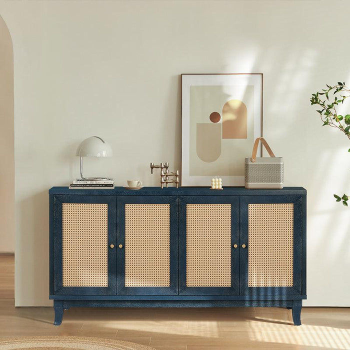 AccentStorage Cabinet Sideboard Wooden Cabinet with Antique Blue 4Doors for Hallway, Entryway, Living Room, Bedroom