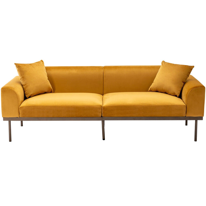 Modern Velvet Sofa with Metal Legs,Loveseat Sofa Couch with Two Pillows for Living Room and Bedroom, Mustard