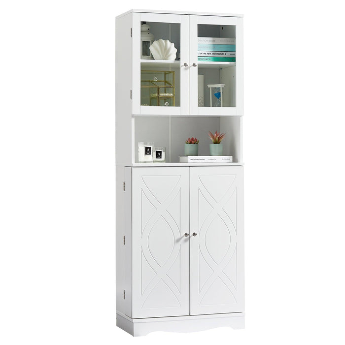 TallStorage Cabinet with Glass Doors for Bathroom/Office, MultipleStorage Space, White