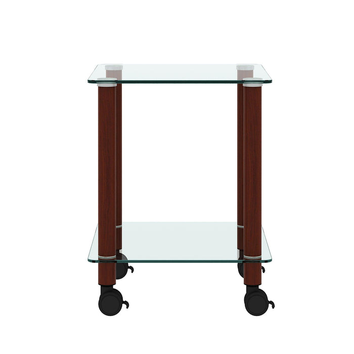 1-Piece Transparent+Walnut Side Table , 2-Tier Space End Table ,Modern Night Stand, Sofa table, Side Table withStorage Shelve