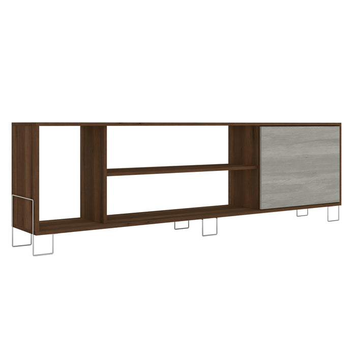 71 Inch Wooden Entertainment TV Stand with 3 Open Compartments, Brown and White - UPT-225271