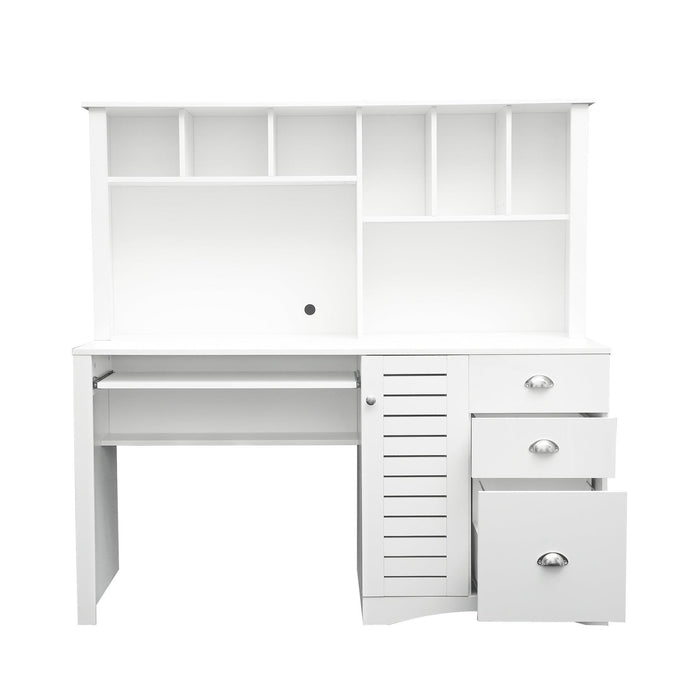 Home Office Computer Desk with Hutch, Antiqued White finish