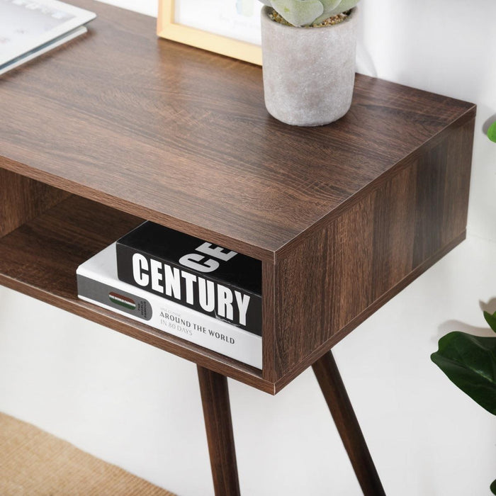 35.4" Writing Computer Desk With Drawer, walnut & white