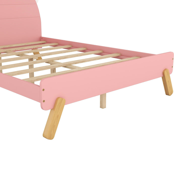 Wooden Cute Bed With Unicorn Shape Headboard,Full Size Platform Bed,Pink