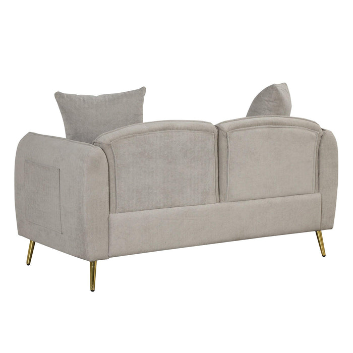 57.8" Velvet Upholstered Loveseat Sofa,Loveseat Couch with 2 PillowsModern Sofa with lden Metal Legs for Small Spaces,Living Room,Apartment,Gray