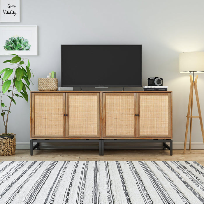 Natural rattan，2 door cabinet，with 1 Adjustable Inner Shelves，rattan，AccentStorage Cabinet