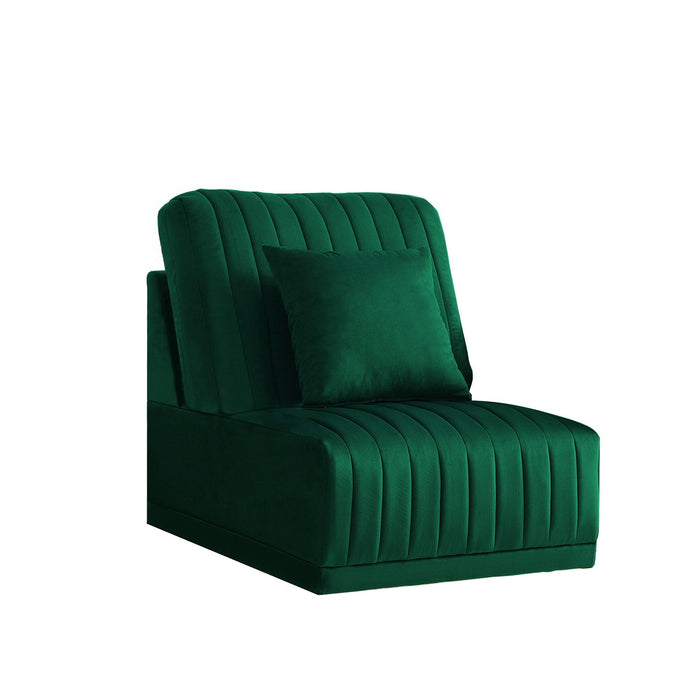 The green sofa without armrests is not sold separately and needs to be combined with other parts or multiple seats.