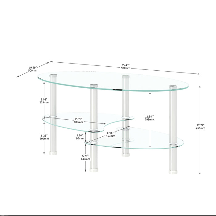 Transparent Oval glass coffee table,Modern table with stainless steel  leg, tea table 3-layer glass table for living room