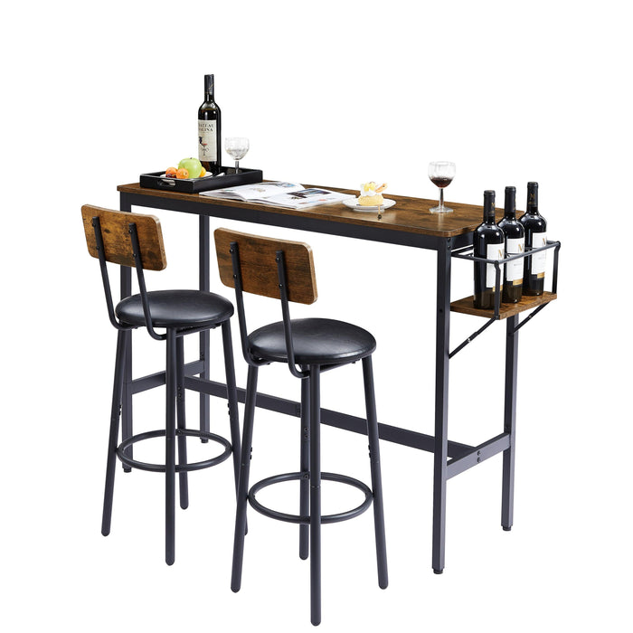 Bar Table Set with wine bottleStorage rack (Rustic Brown,47.24’’w x 15.75’’d x 35.43’’h)