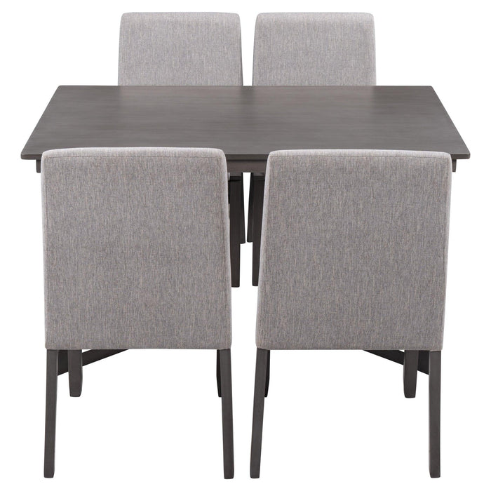 5-Piece Dining Set, Wood Rectangular Table with 4 Linen Fabric Chairs, Gray