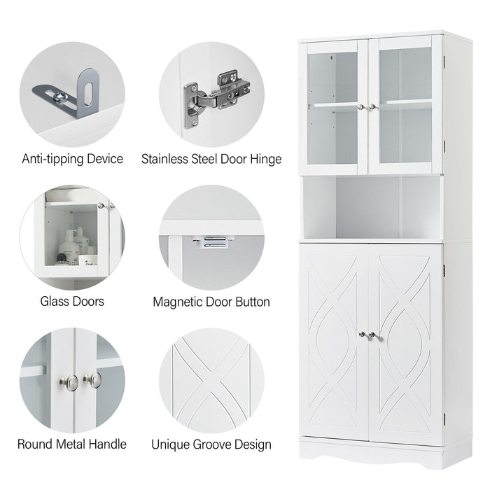 TallStorage Cabinet with Glass Doors for Bathroom/Office, MultipleStorage Space, White