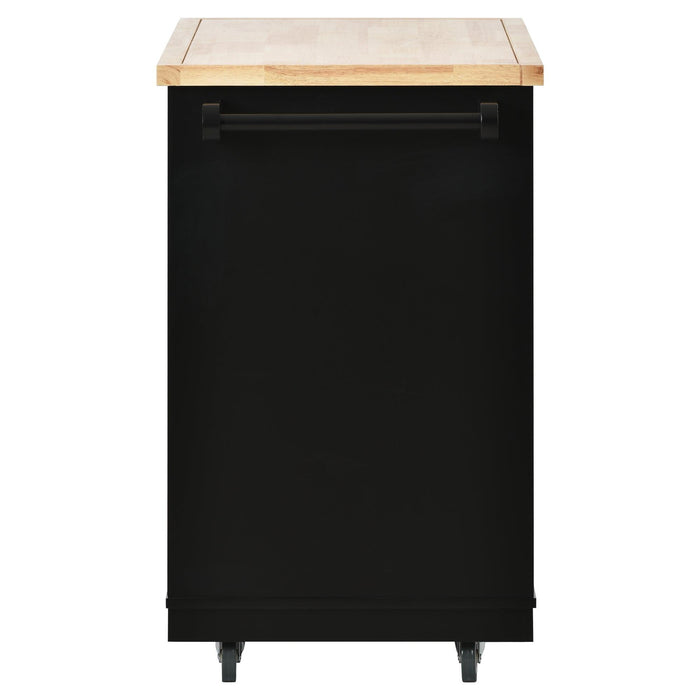 Kitchen Cart Rolling Mobile Kitchen Island Solid Wood Top, Kitchen Cart With 2 Drawers,Tableware Cabinet（Black）