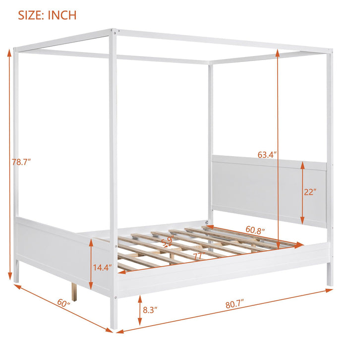 Queen Size Canopy Platform Bed with Headboard and Footboard,Slat Support Leg - White