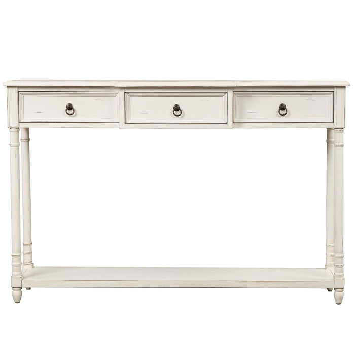 Console Table Sofa Table with Drawers for Entryway with Projecting Drawers and Long Shelf (Antique White)